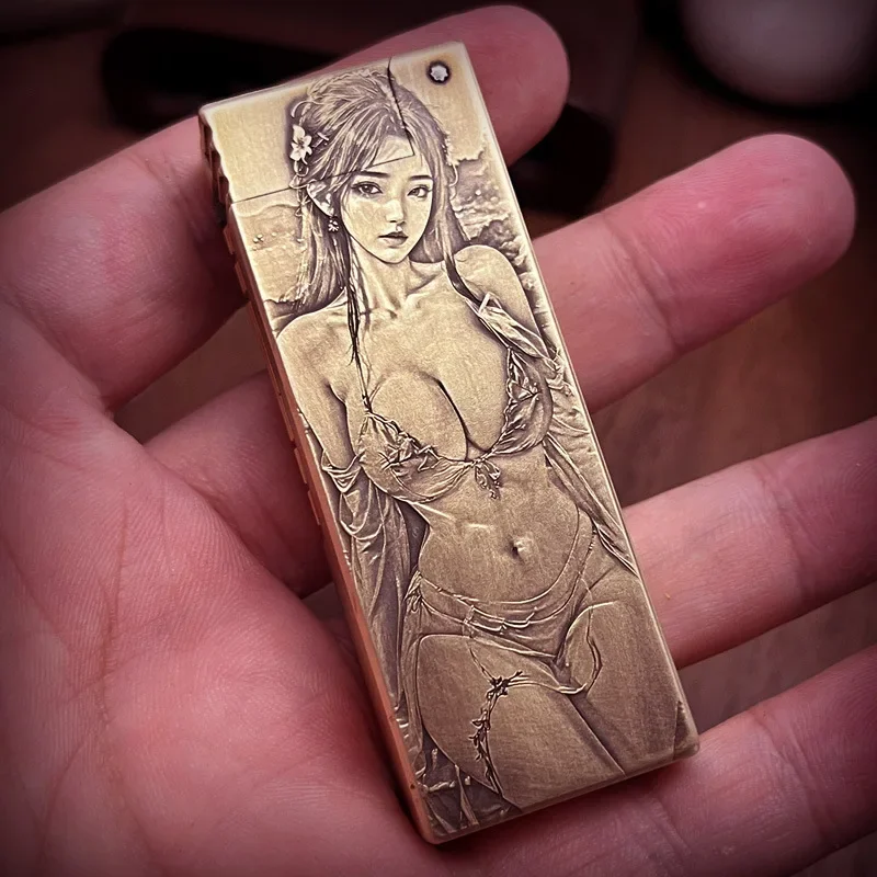 Trench Kerosine Lighter Full Brass Body Classic Retro Engraved Surface Side Wheel Ignition Slim & Sealed Smoking and Collecting - Image 2