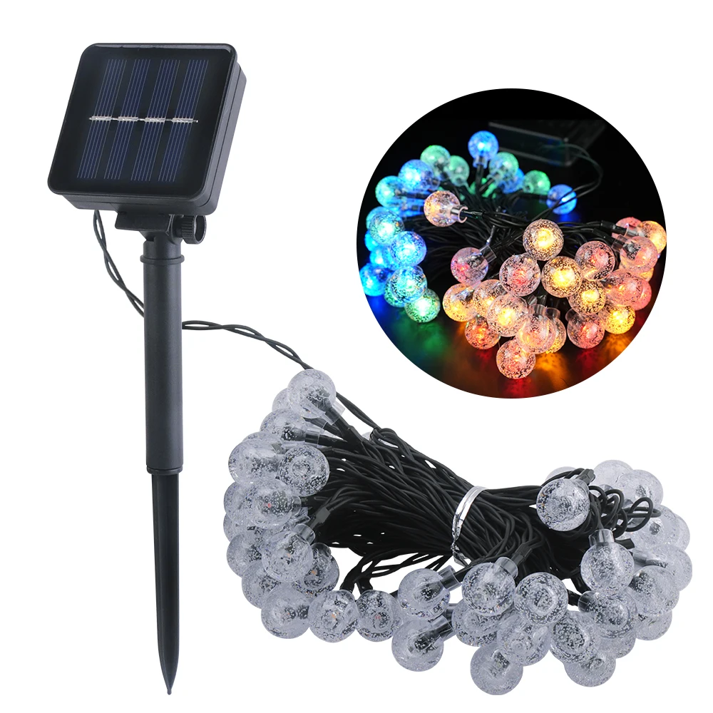 7M 50 Big Bulb Solar Crystal Ball Solar String Lights 8 Modes Waterproof Lamp For Garden Party Courtyard Decor Holiday Lighting