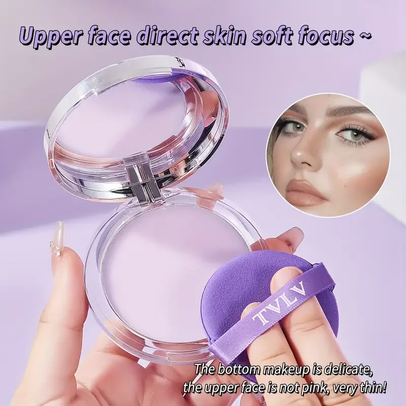 Lavender oil-control matte setting powder with puff, long-lasting, waterproof,natural-looking,strong coverage,oil-control makeup