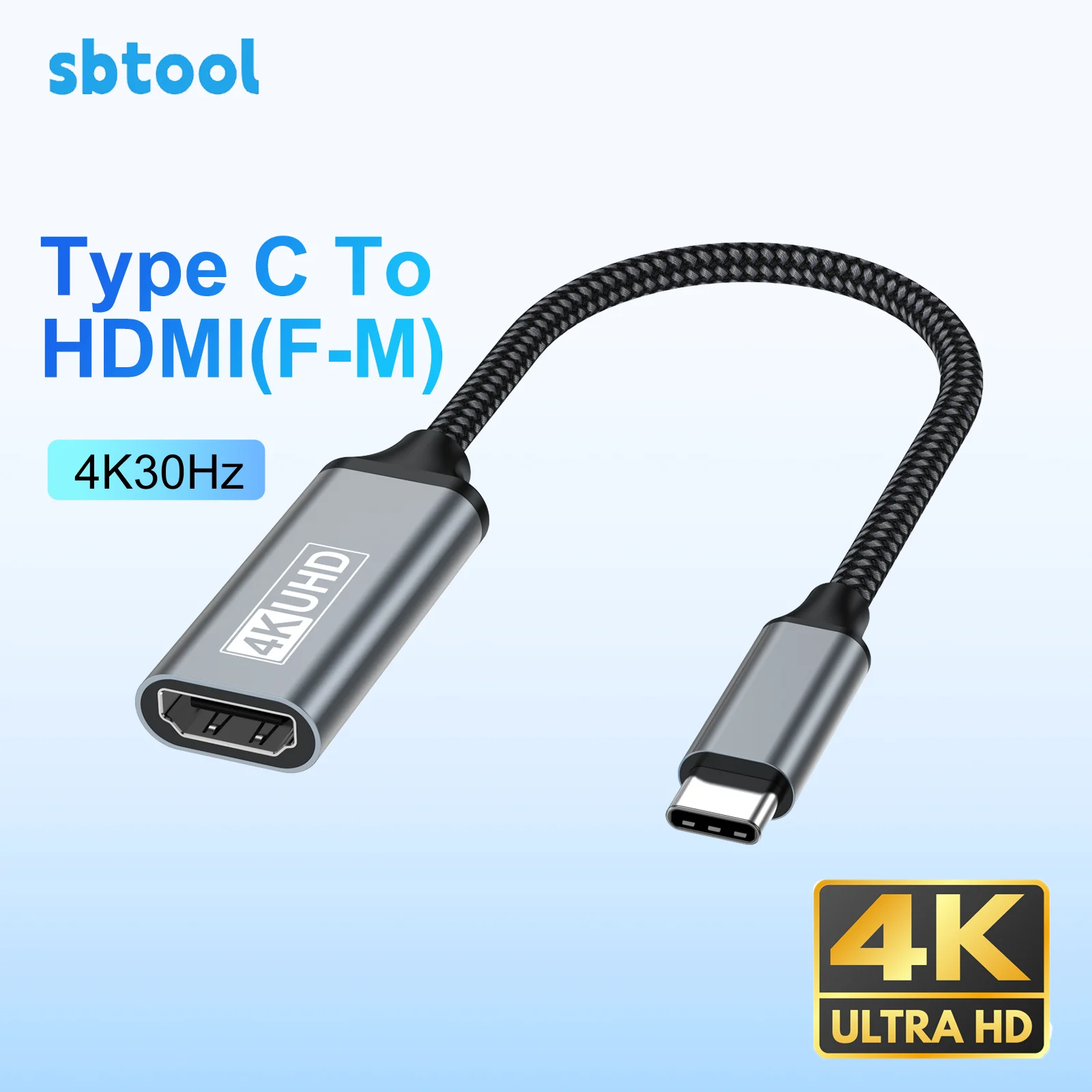 

Sbtool USB-C Hdmi Adapter 4K30HZ Display Adapter Male-To-Female Straight 20cm Data Transmission Cable For Smartphones Tablets