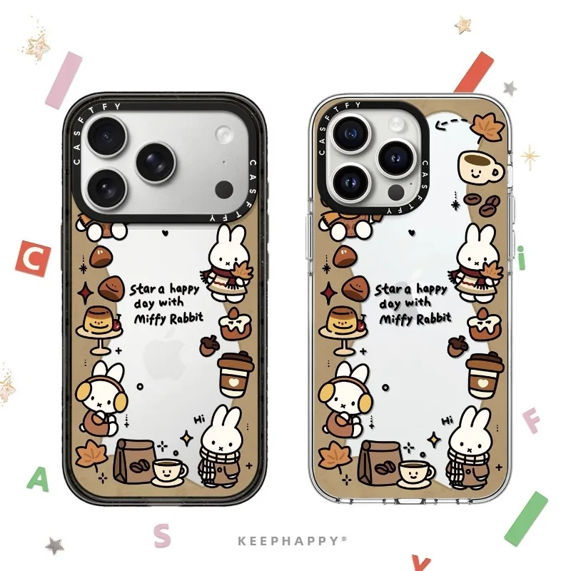 

Магнитный чехол Kawaii Miffy для IPhone 17 Pro Max, мягкий чехол с рисунком кофе и каштанового кролика, совместимый с IPhone 16/15 Pro