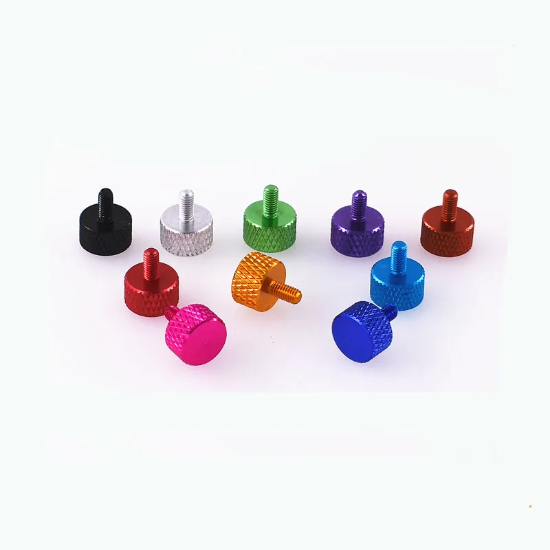 1-10pcs M3x 5/6/8/10 Colourful Aluminum Alloy Flat Head Knurled Hand Thumb Screw Anodised For Computer Case