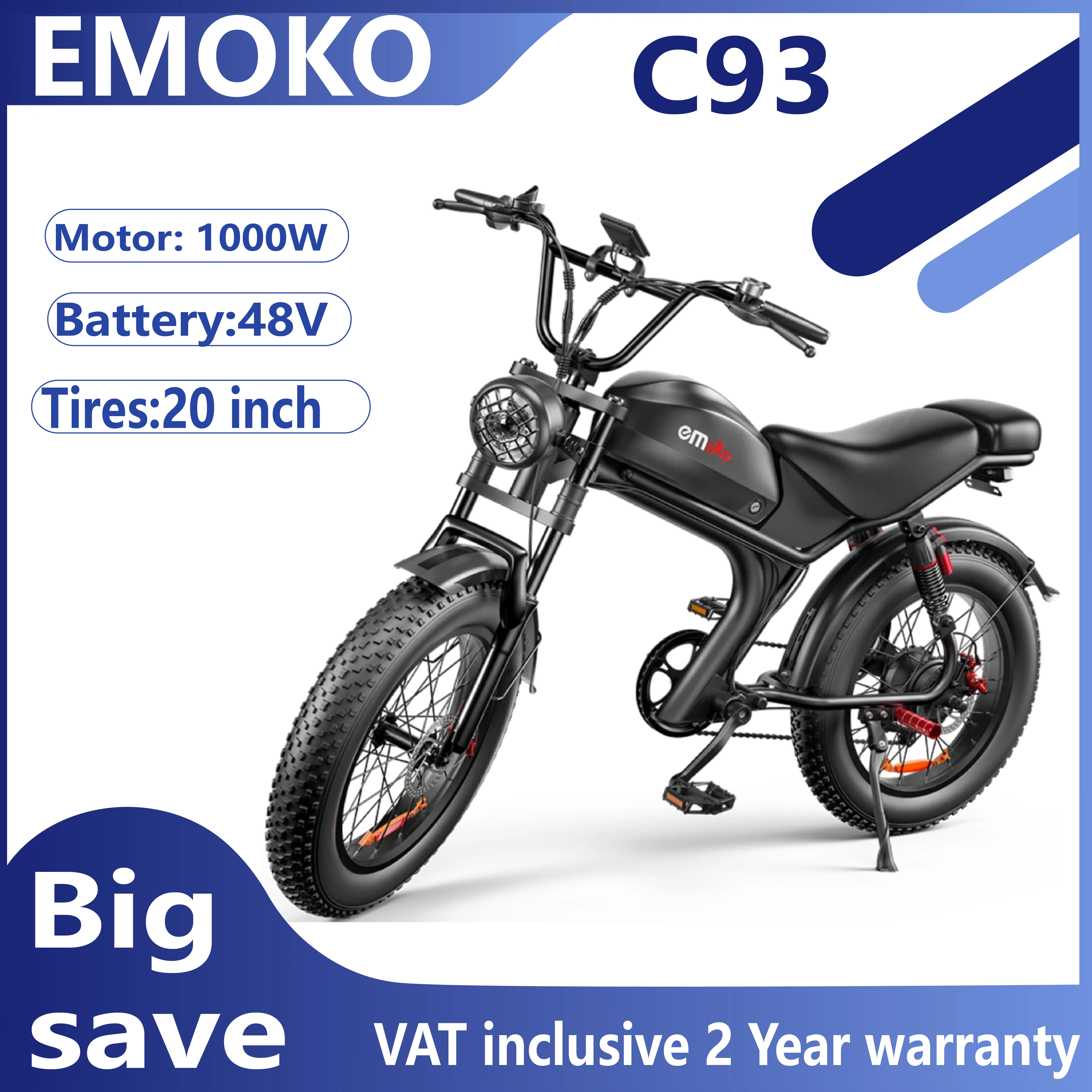 Emoko C93 vélo électrique 2000W double moteur 48V23AH batterie montagne Aldult vélo électrique 20*4.0 pouces gros pneu moto e-bike