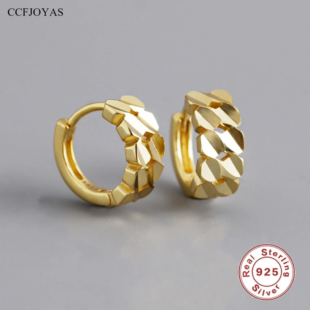 CCFJOYAS 9mm 100% 925 Sterling Silver Geometric Glossy Hoop Earrings for Women Punk Rock European and American Fashion Jewelry