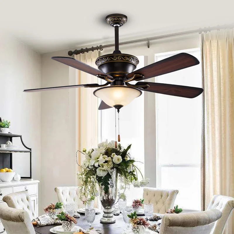 

New Retro Ceiling Fan Light 42/52 Inch Hanging Lamp With Pull Switch Woodenfan Blade E27 Led Dining Living Room Kitchen Decor