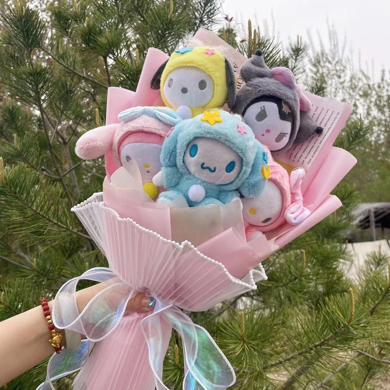 Christmas Gifts Cartoon Sanrio Plush Bouquet My Melody Kuromi Cinnamoroll Kt Cat Plush Doll Toy  Valentine Graduation Gifts