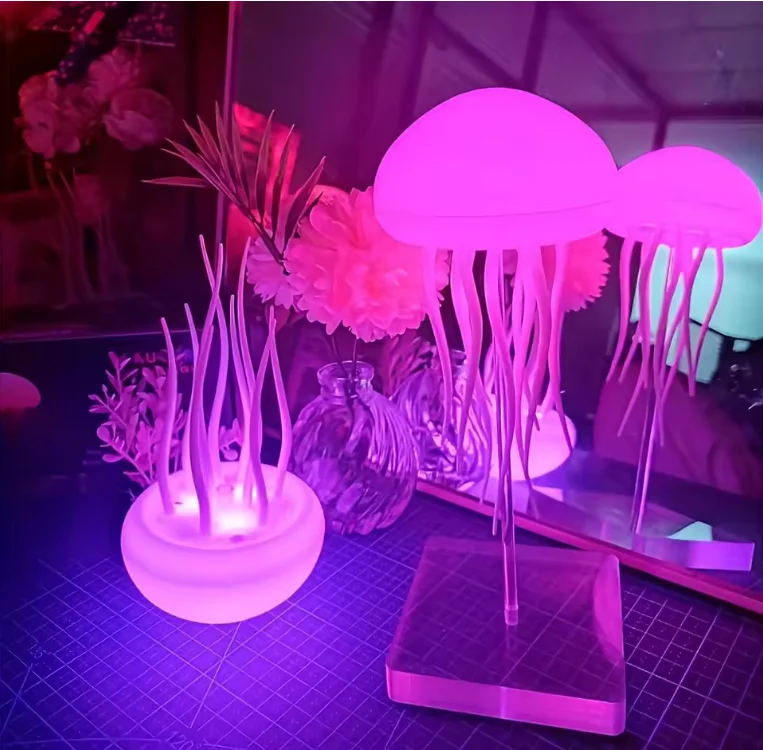 Cartoon Jellyfish Nightlight Voice-Activated Charging LED RGB Gradient Dancing Bedside Lamp Cute Home Decor Gift for Kids