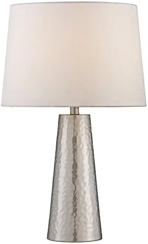 

Lighting Modern Table Lamp 25 3/4" High Silver Leaf Hammered Textured Metal Off White Fabric Drum Shade Decor for Bedroom Li