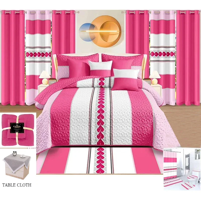 # Customize Bed Sheets Manufacturers In China King Size 24 Pieces Luxury Bedspread Quilt Set With Curtains Bedding Set