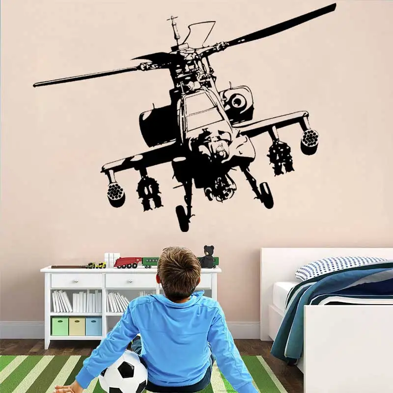 US AH-64 Apache Gunship Wall Sticker War Weapons Academy Military Enthusiasts Kids Room Bedroom Decor Vinyl Wall Decal Gift  F2