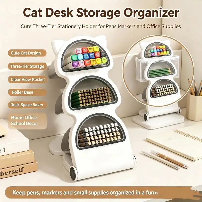 1Set Detachable Slant Insert Pen Holder Multilayer Student Stationery Box For Home Office Desktop Use