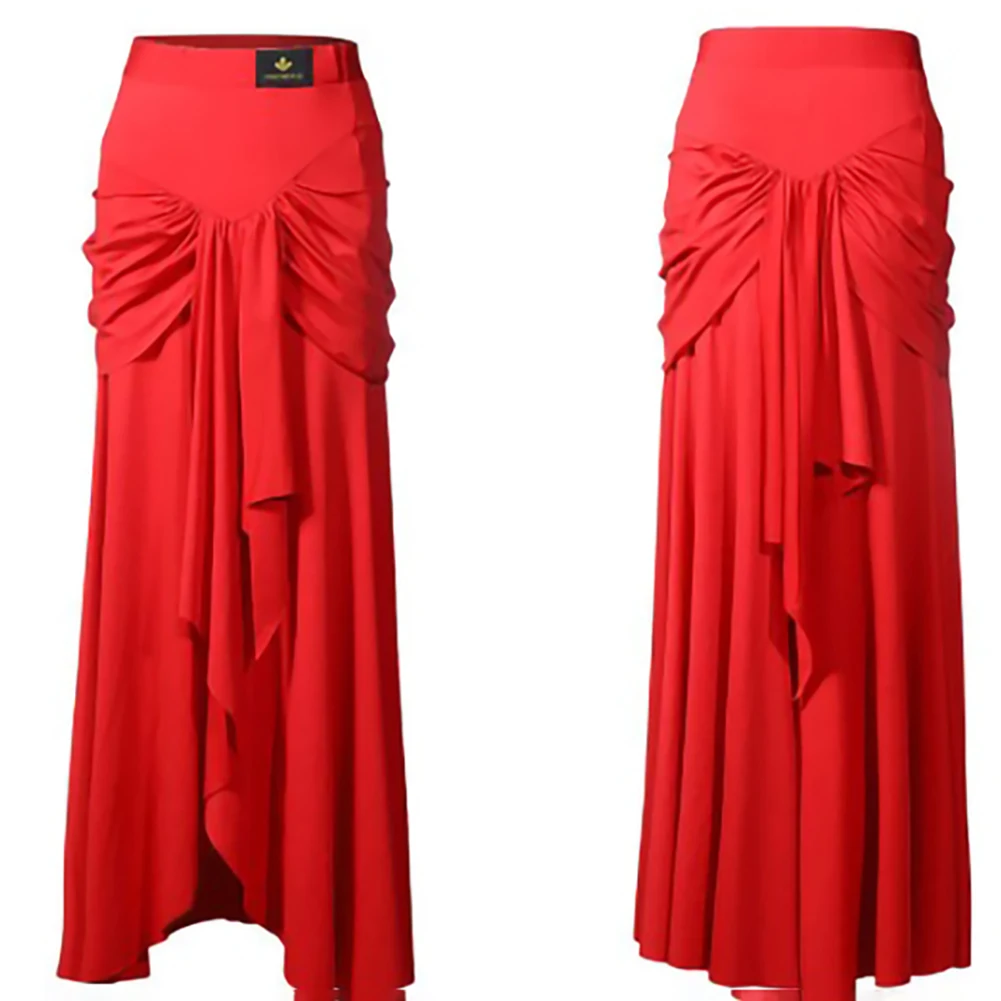 

Women Red Ballroom Dance Skirt High Waist Ruffled Swing Skirt for Waltz Tango Standard Dance Training Costume