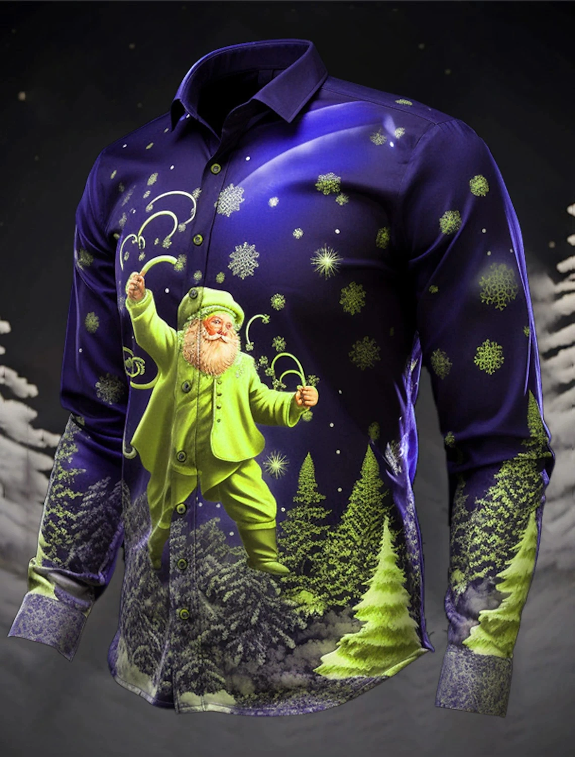 

Men's Long Sleeved Collared Button up Shirts Santa Claus Printed plus Size for Spring Autumn Social Party Fast Shipping