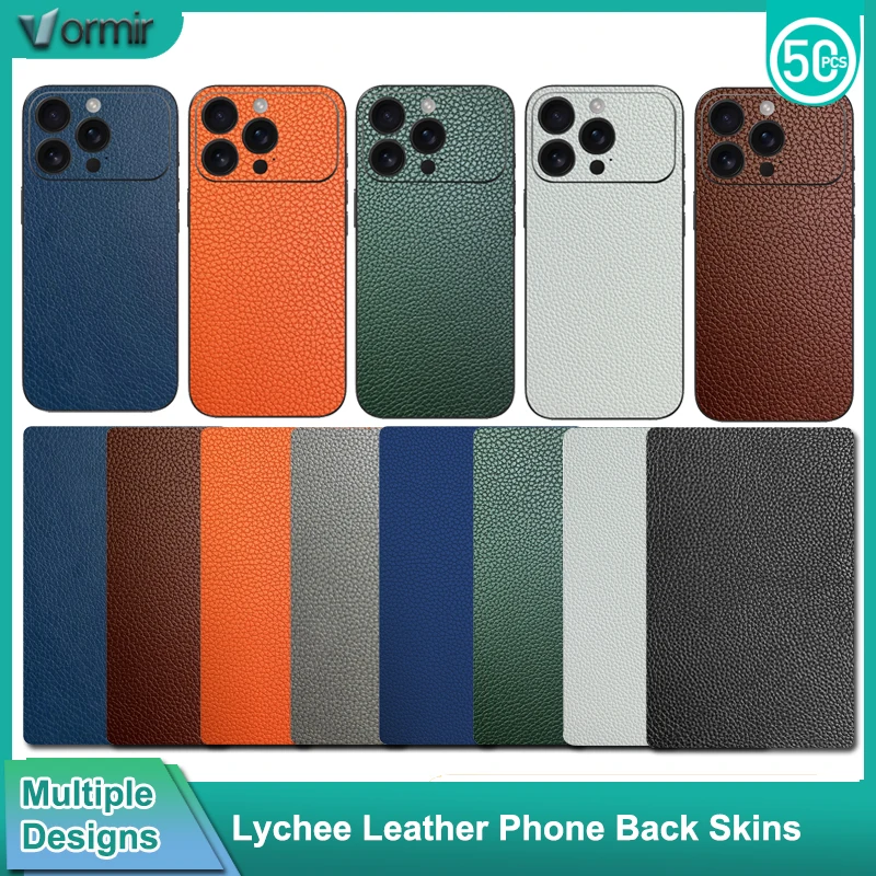 

VORMIR 190*120 мм 50 шт., однотонные наклейки из кожи личи для задней панели телефона, декоративные наклейки для разблокировки пленки, плоттера