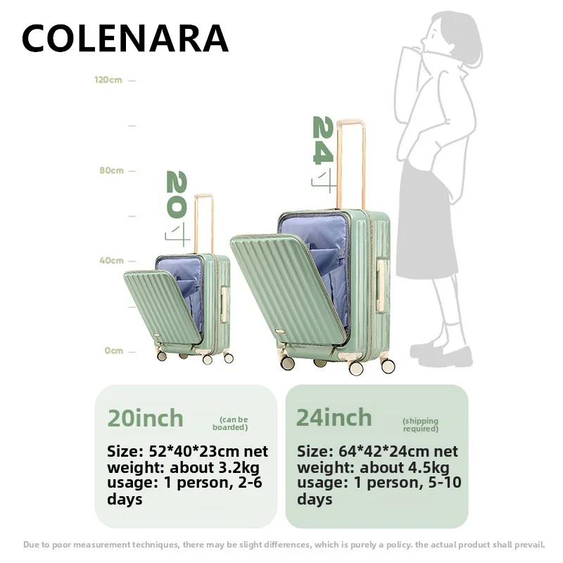 COLENARA PC Suitcase Zipper Boarding Case Women's Trolley Case 20