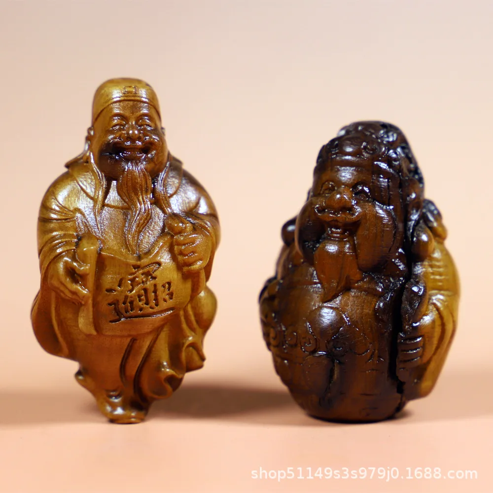 Natural Thunder‑Struck Wood Carved Wealth Attracting Figurine Wenwan Hand Piece Office Desktop Craft Decor Gift