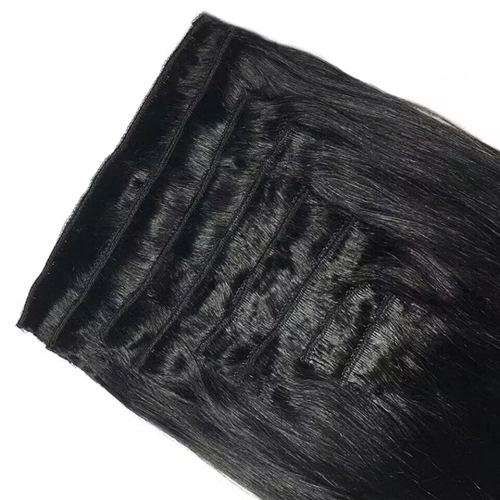 Clip droit naturel dans les Extensions de cheveux humains postiche brésilienne vierge pleine tête à clipser pour les femmes