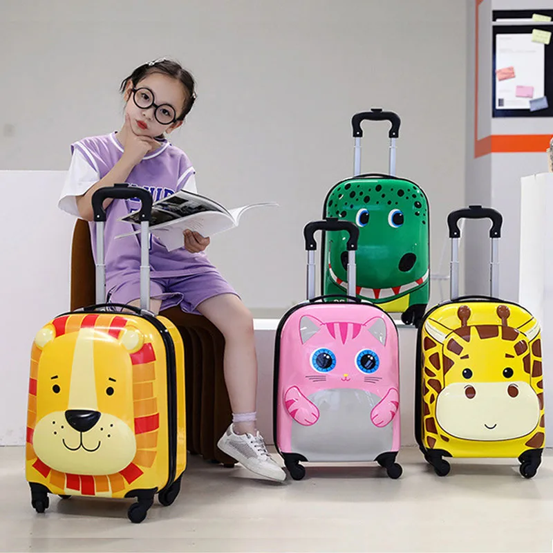 18 Inch PC+ABS Cartoon Cute Carry-on Children\'s Travel Suitcase On Wheels Trolley Kids LuggageBoarding Case For Boys And Girls