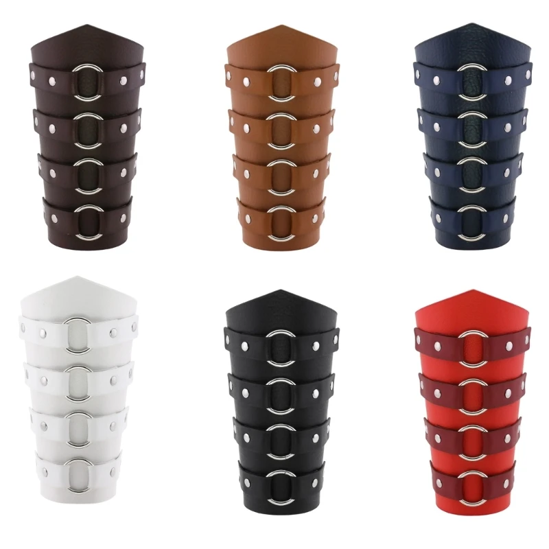 

Role Play Knight Arm Guards with Adjustable Hole Medieval Bracers Male Carnivals PU Bracers with Round Buckle Decors