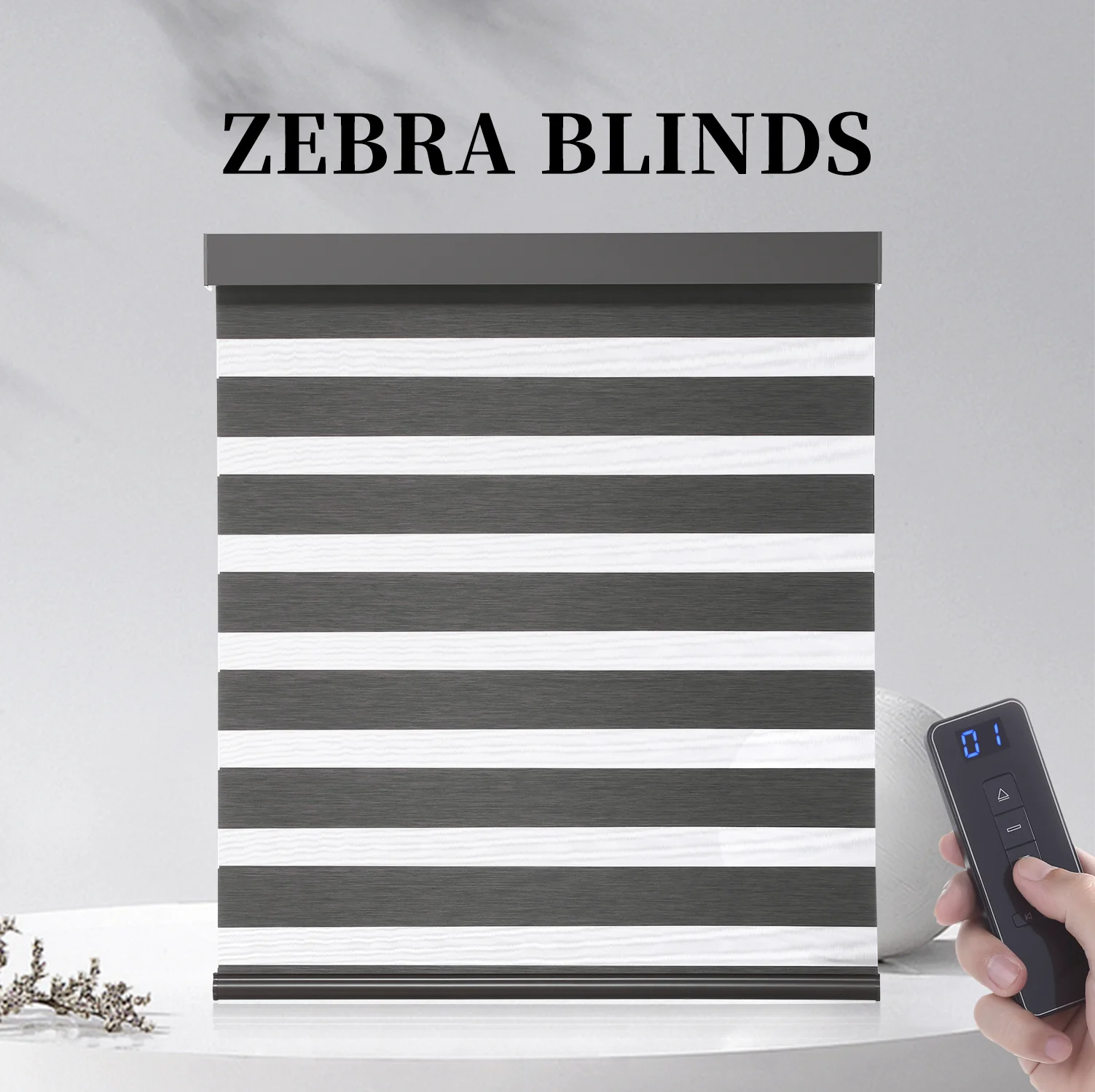 Black Out Wireless Smart Remote Control Alexa Double Layer Fabric Zebra Blinds