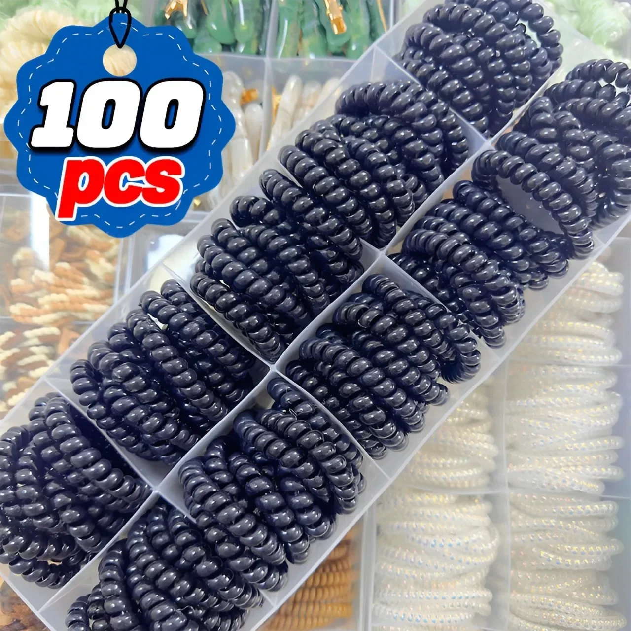 100/1PCS Transparent  Telephone Wire Elastic Hair Band Spiral Cord Rubber Band Hairbands Hair Tie Stretch Headdress Gum Springs