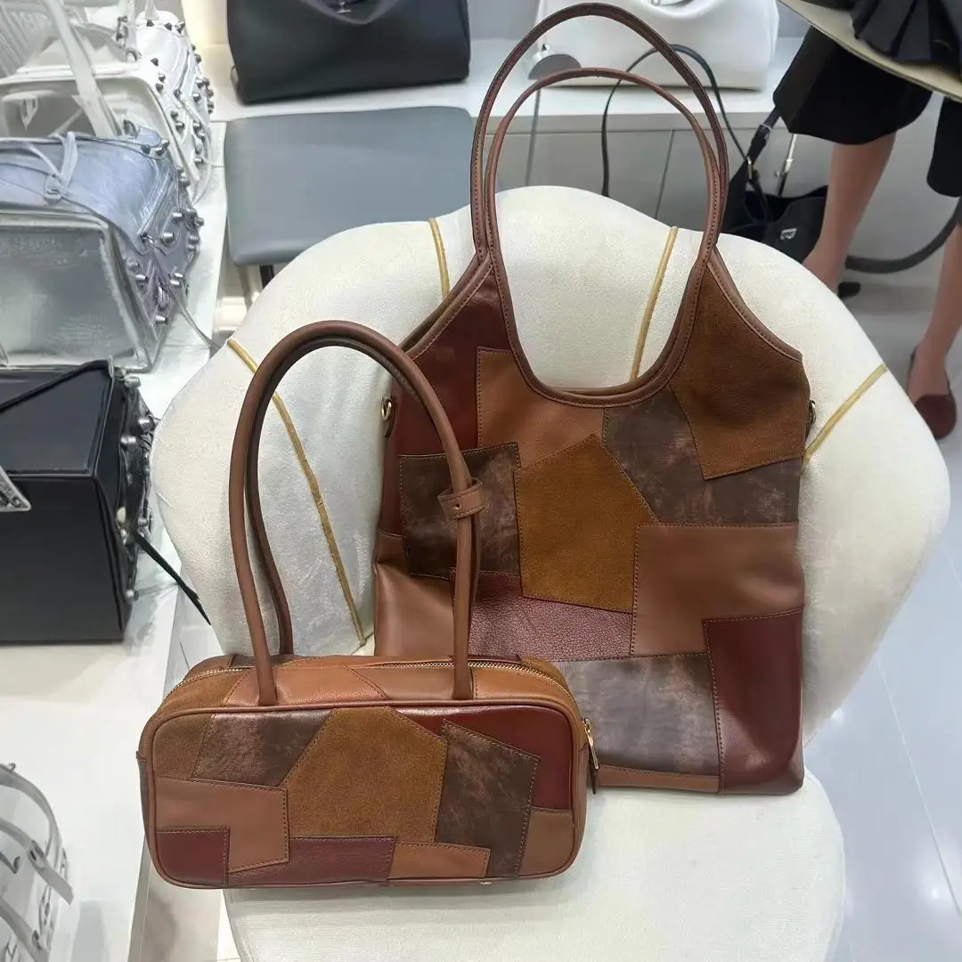 Designer Luxury Women\'s Bag Splicing Bowling Patch Tote Hand-held Briefcase Armpit Shoulder Handbags For Women Large Capacity