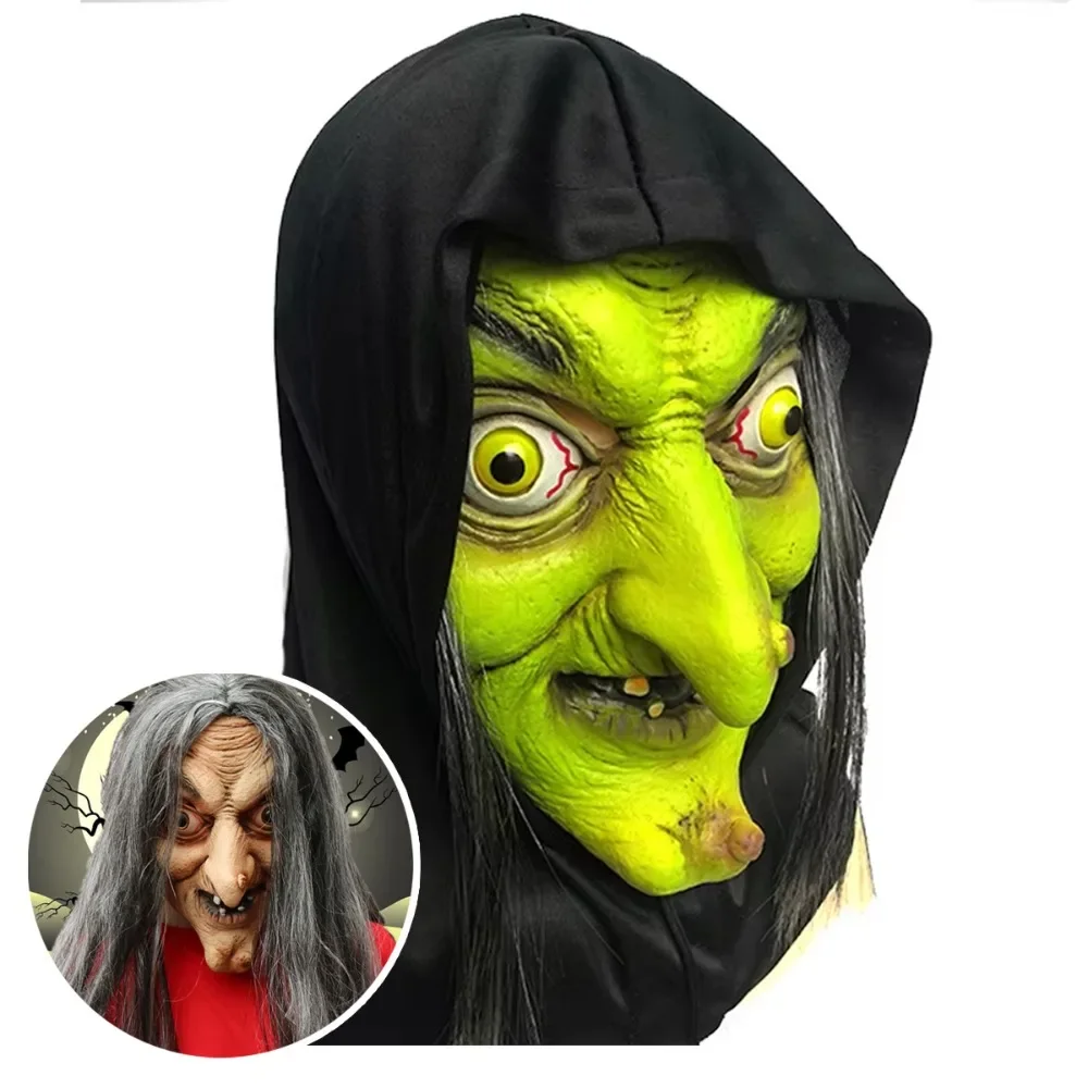 Halloween Masker Haunted House Escape Scary Dress Up Matronly Sets Latex Witch Ghost Mask Cosplay Headgear Carnival Costume Prop