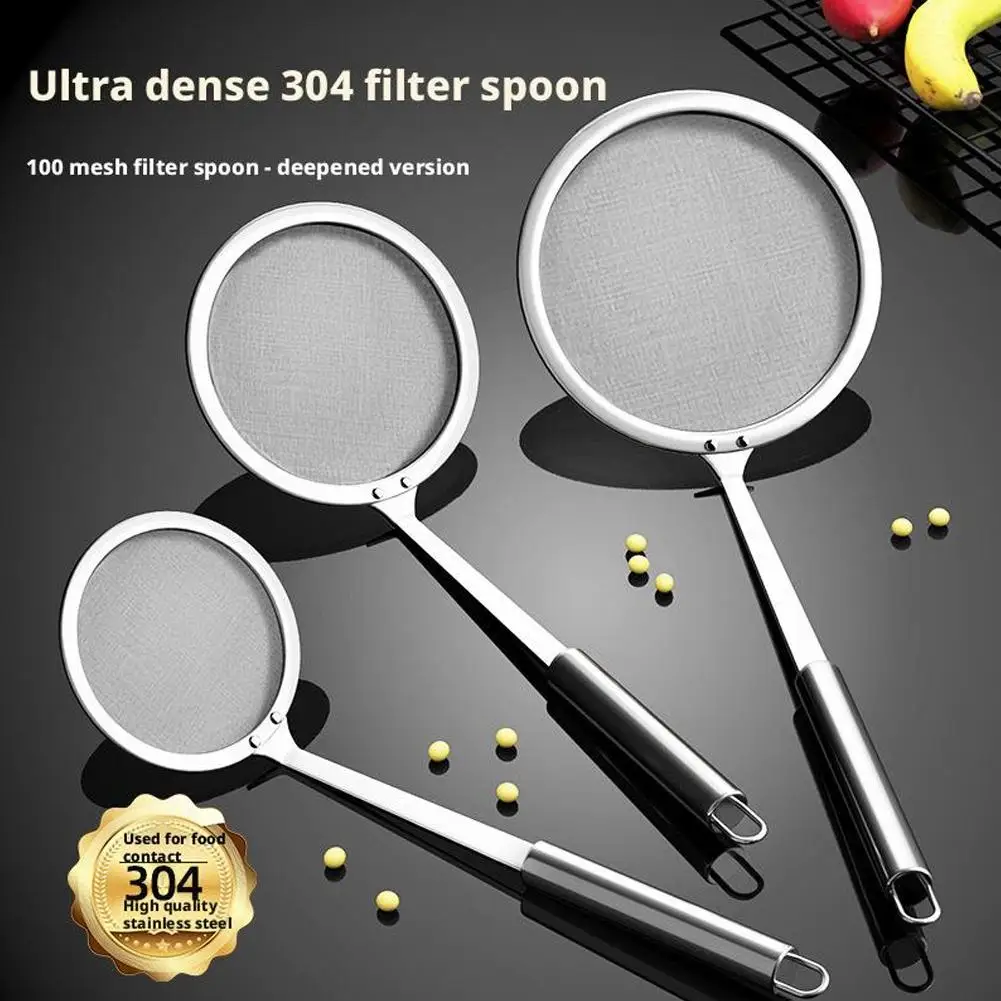 304 Stainless Steel Fine Mesh Skimmer Spoon 100 Mesh Oil Foam Filter Ladle Hot Pot Soup Grease Strainer Kitchen Filter Spoon