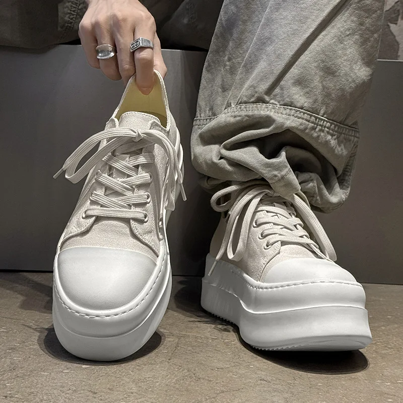 Fashion Men's Canvas Platform Sneakers Sole Elevator Shoes Multiple Colors Comfortable Lace-Up Casual Breathable Chunky Shoes