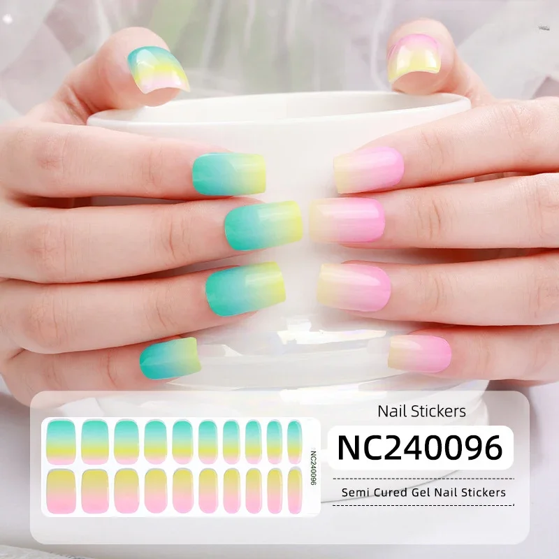 Gradient Semi-Cured Gel Nail Strips Adhesive Full Cover Gel Nails Stickers UV Lamp Need Press On Nails Fashion DIY Manicure