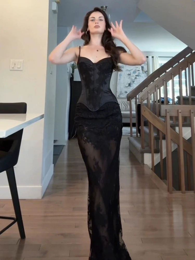 

XZY Sexy Lace Patchwork Tube Top Strap Dr Women plus Size Early Autumn Fibone Waist Cinched Bodycon Long Dr