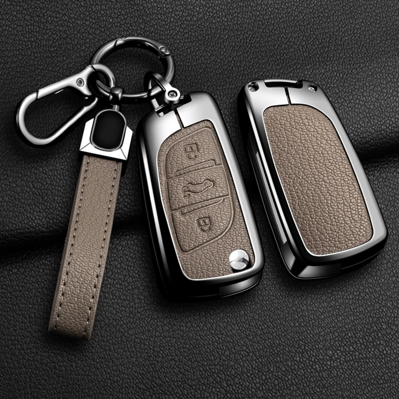 

Suitable for Peugeot 107 207 306 307 407 308 607 car remote key protection cover, zinc alloy+leather car key protection shell