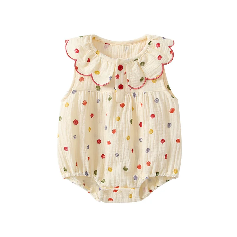 

MINISO Summer Baby Girl Korean Style Polka Dot Sleeveless Triangle Romper Cotton Going Out Toddler Jumpsuit 0-1 Years Bodysuits