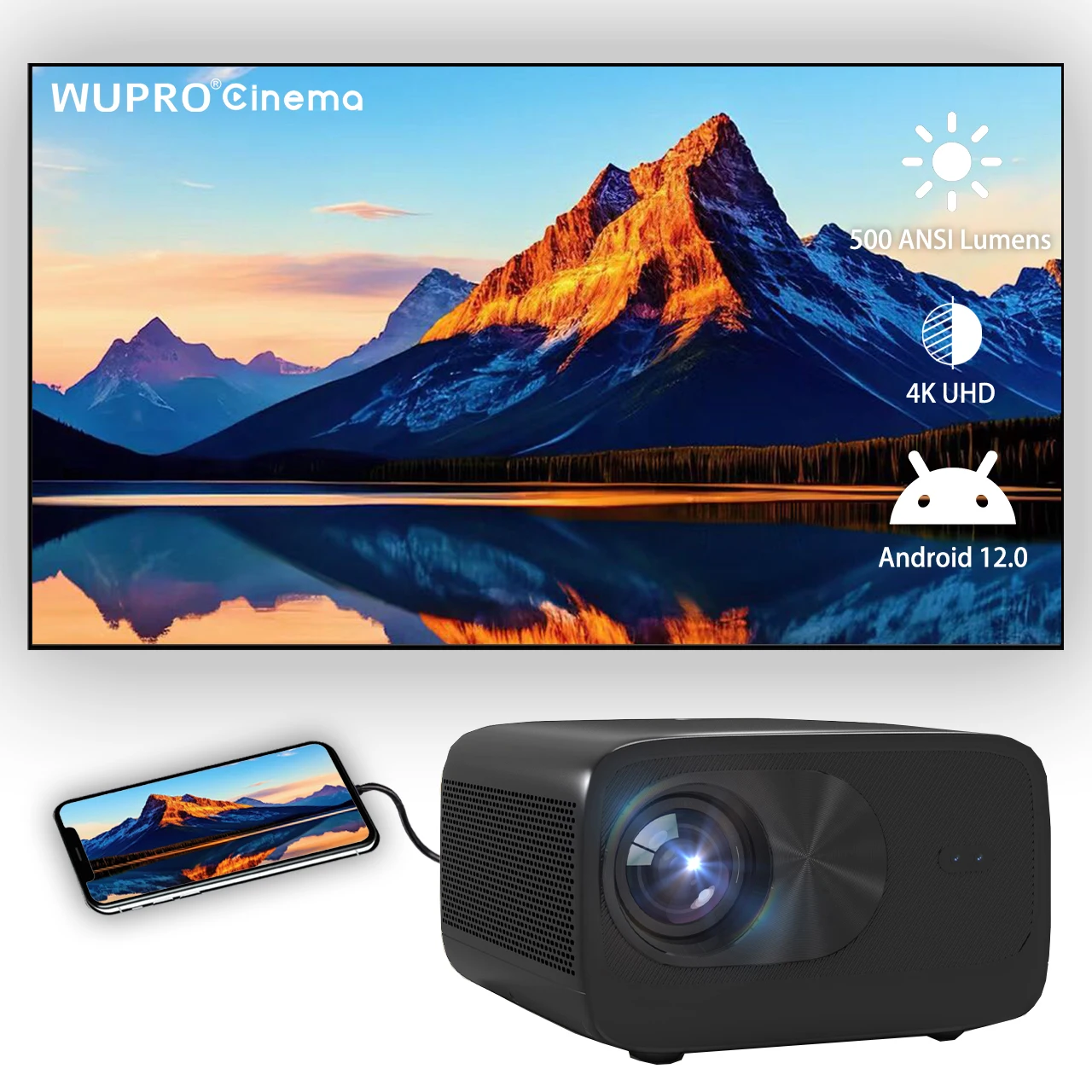 

[OEM/ODM] Умный проектор Wupro K-W125A Android 12, Wi-Fi6 BT5.0 LED HDR10, родной 4K UHD, автофокус, 500ANSI люмен, проектор