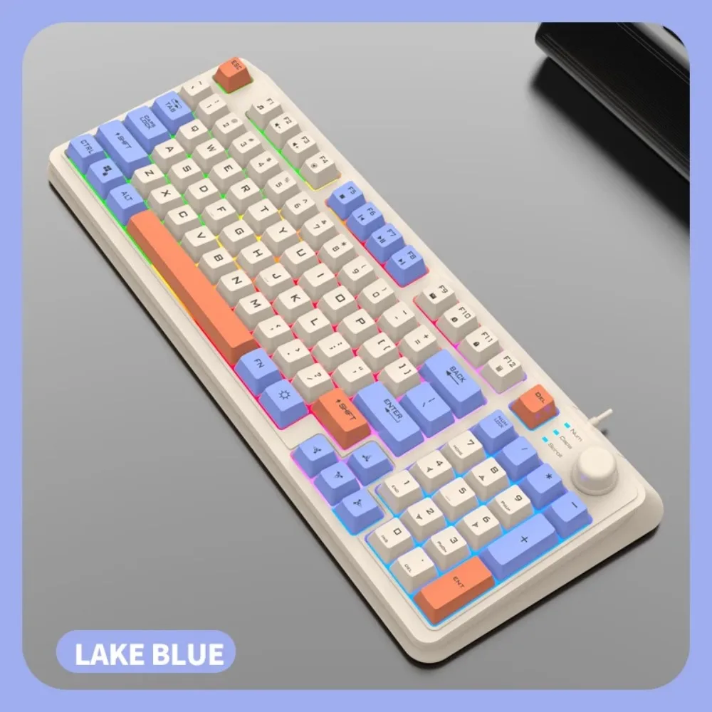 K82 Gaming Luminous Keyboard Glows 94 Keys Wired USB Desktop PC Available 19-Key Punchless Knob to Adjust Volume for Laptop PC