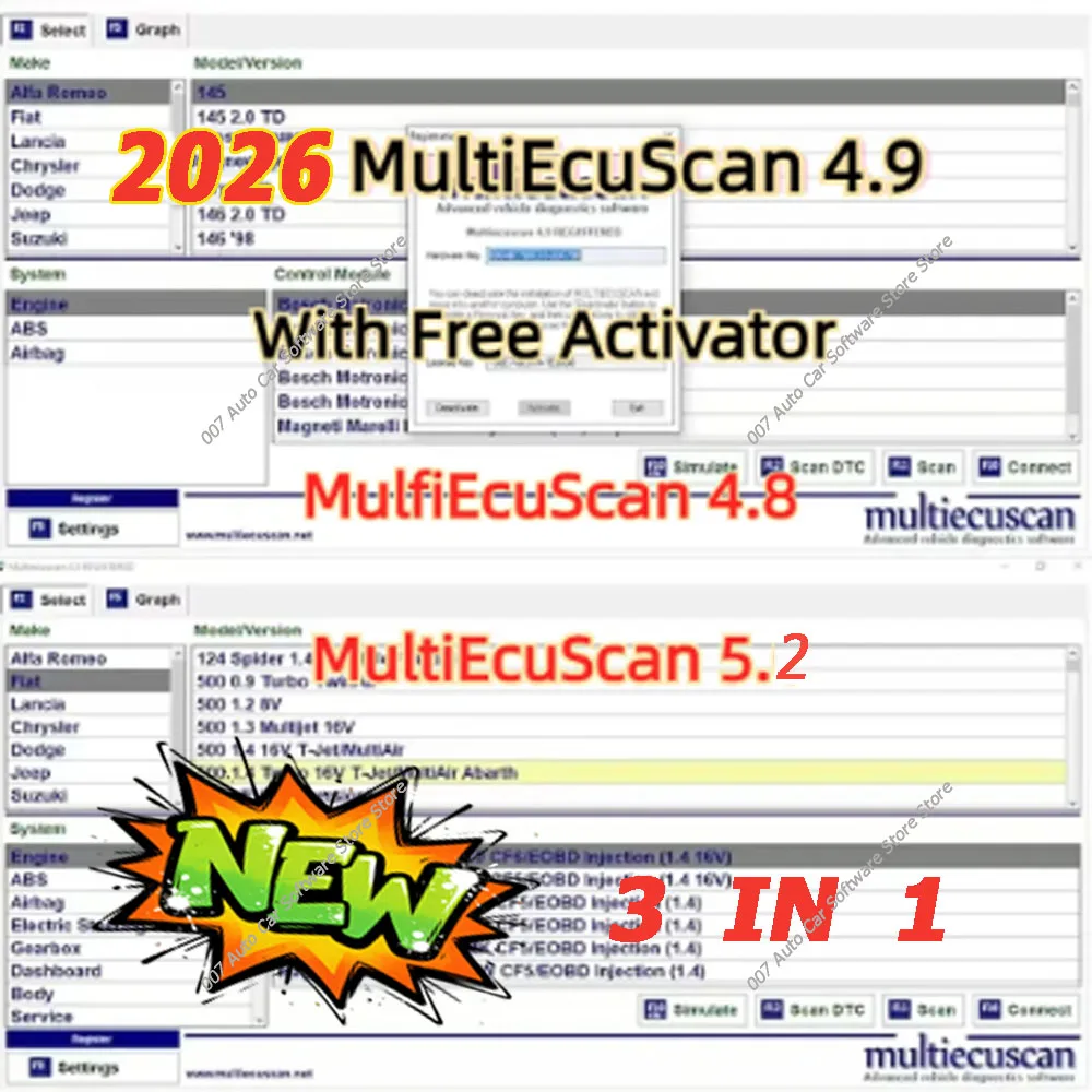 

2026 Multiecuscan V4.8/V4.9/V5.2 OBD II Scanner Software for Fiat Chrysler Dodge Jeep & Suzuki Works with ELM327 Tools