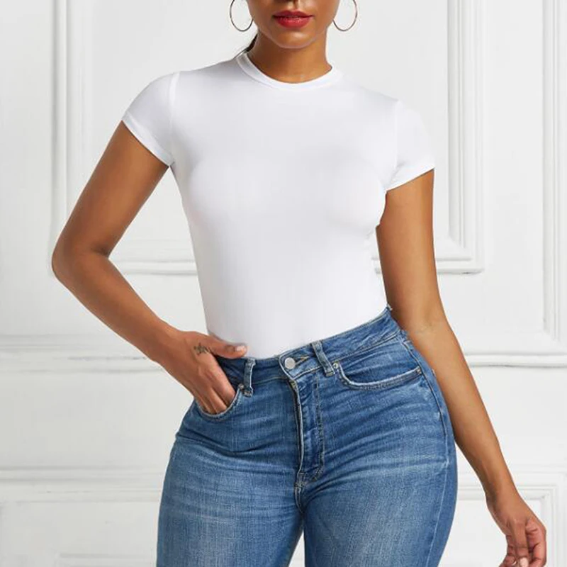 Sexy One Piece Bodycon Body manica corta O collo aperto Basic bianco nero rosso tuta donna Body Top pagliaccetti Skinny donna