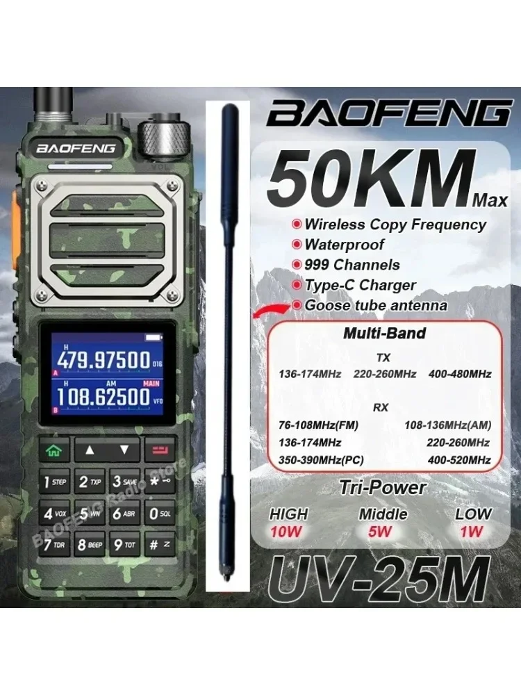 

Baofeng UV-25M Air Band Walkie Talkie 6 Band Camo Wireless Copy Frequency Type-C Port AM FM Long Range High Power 2-Way Radio