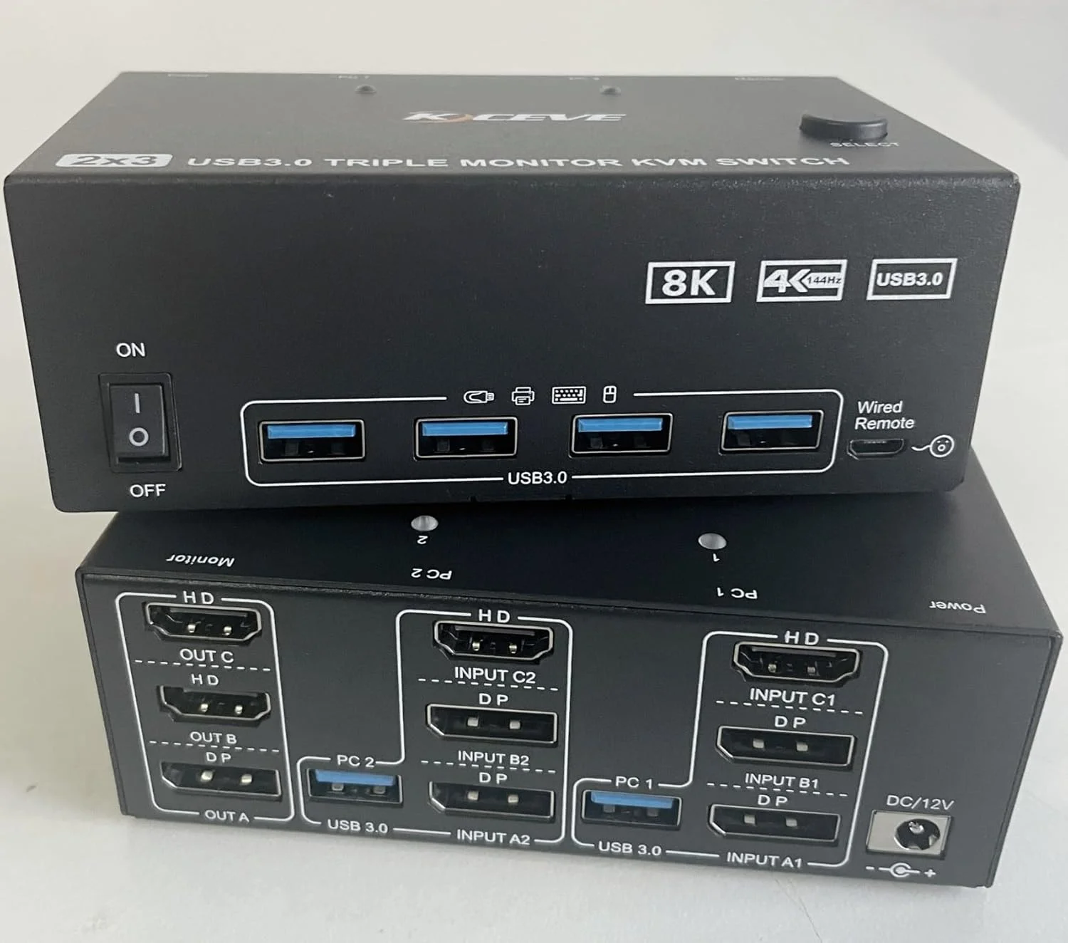 8K bij 60 Hz HDMI KVM-switch 3 monitoren 2 computers 4K bij 120 Hz USB 3.0 KVM-switches voor 2 pc's Delen drievoudige monitor en 4 USB-poorten