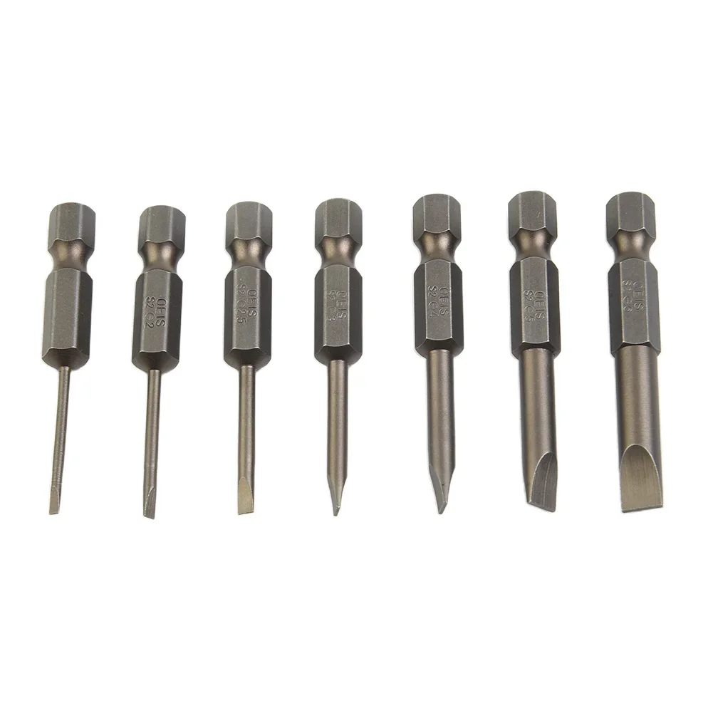 7 Pcs Screwdriver Bit 50mm Flat Head Slotted Tip Magnetic Screwdrivers Bits 1.6-6.0mm Head For Power Screwdriver Accessories