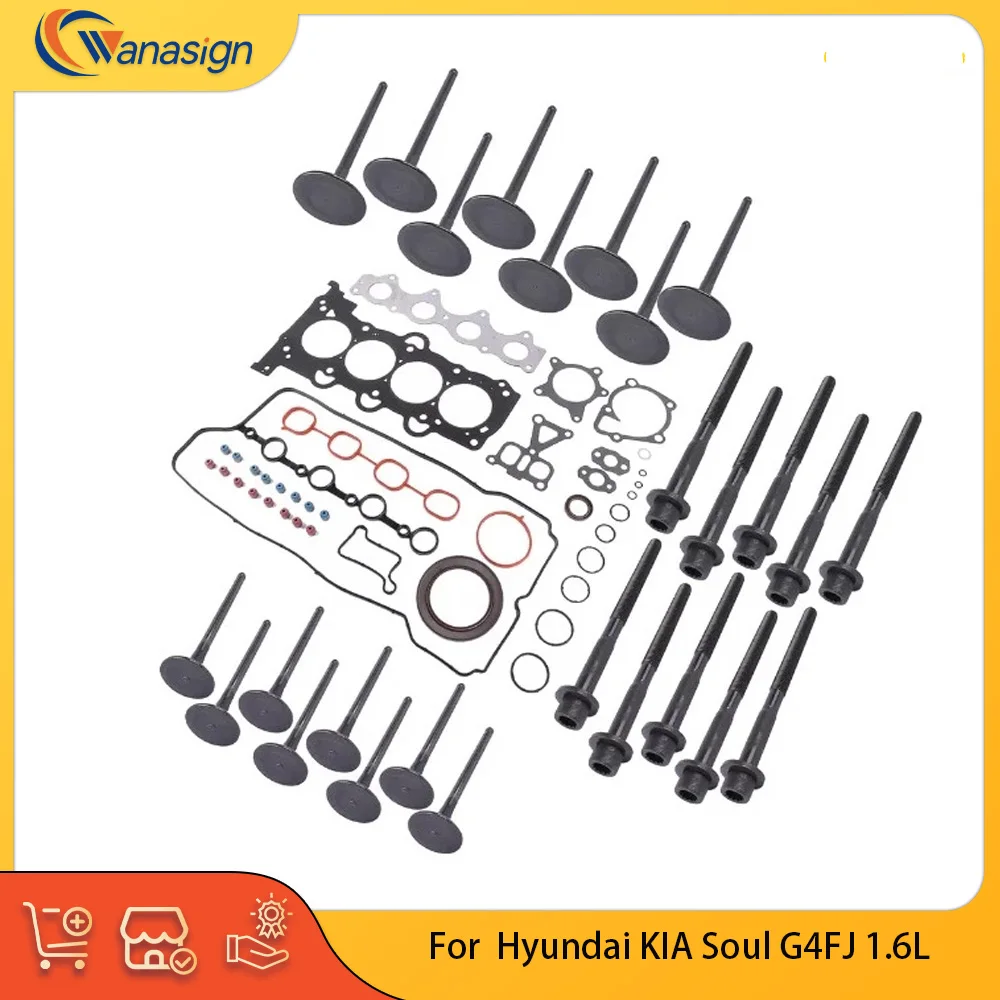 

Engine Parts Full Gasket Head Bolt Intake Exhaust Valve Set Fit 1.6 L L4 Gas G4FJ For Hyundai KIA Soul 1.6L 20910-2BU06
