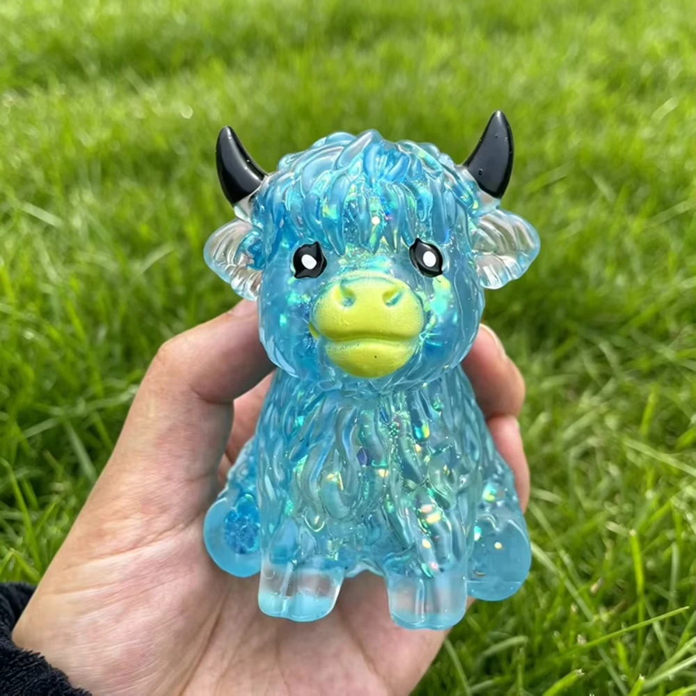 Cute Highland Cow Squeeze Toys Maltose Squishy Glitter Soft Animal Slow Rising Anti Stress Relieve Anxiety Sensory Fidget Toy