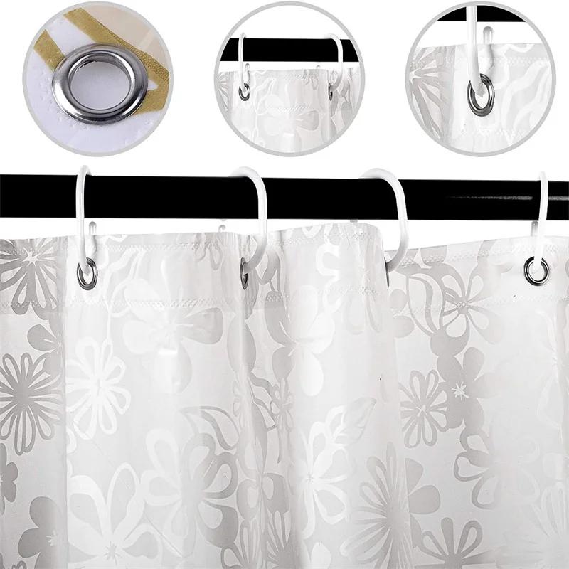 Shower Curtain,  Transparent PEVA, Waterproof, Semi-Transparent Clear, Anti-Mold PVC-Free, Washable With 12 Rings