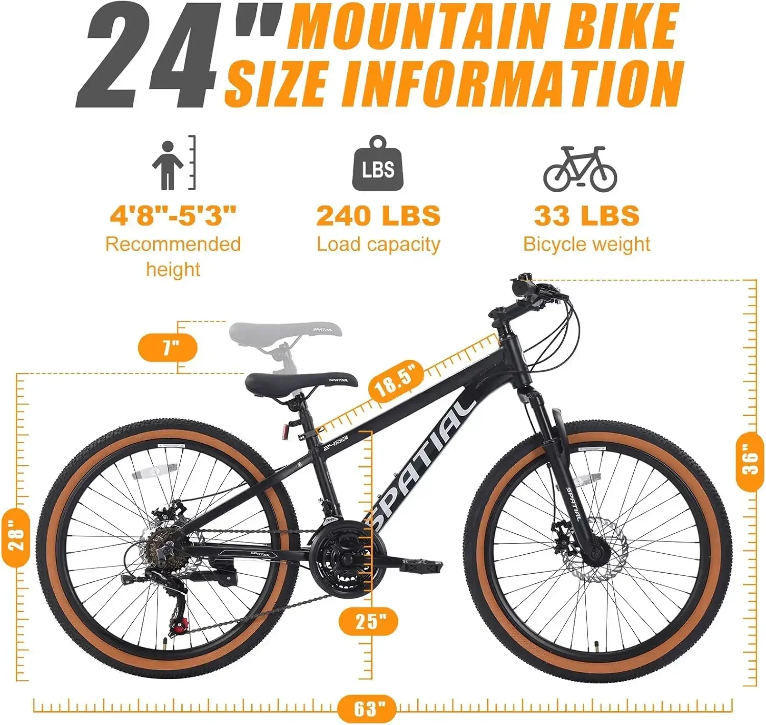 Mountain Bike, 24 Inch Outdoor Cycling Bike, 7/21 Speed Lightweight Aluminum Frame | Dual Disc Brakes, Adjustable Ergonomic Seat