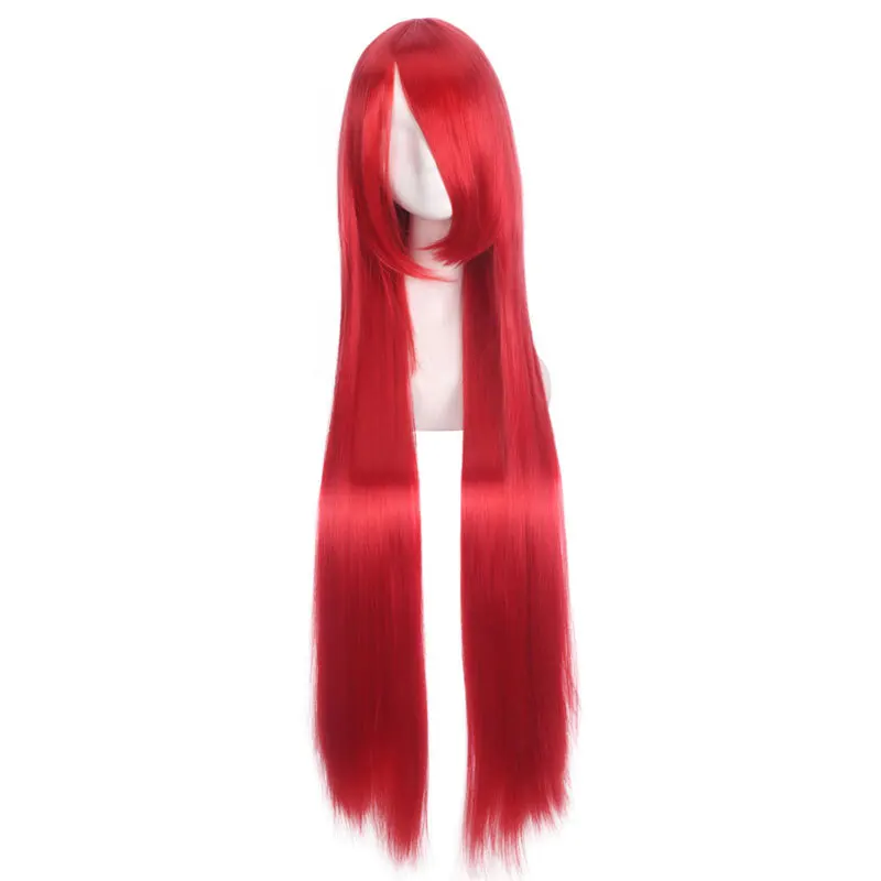 100CM Lolita Bangs Wig Anime Cartoon Character Cosplay Red Black Blue Beige Synthetic Long Hair Extensions Halloween Costume