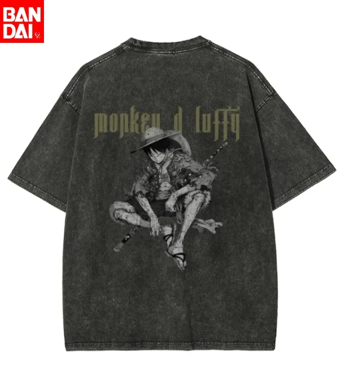 One Piece Monkey D Luffy Vintage Sketch T Shirt Men 2026 Summer Vintage Acid Wash  Tee Anime Streetwear Harajuku