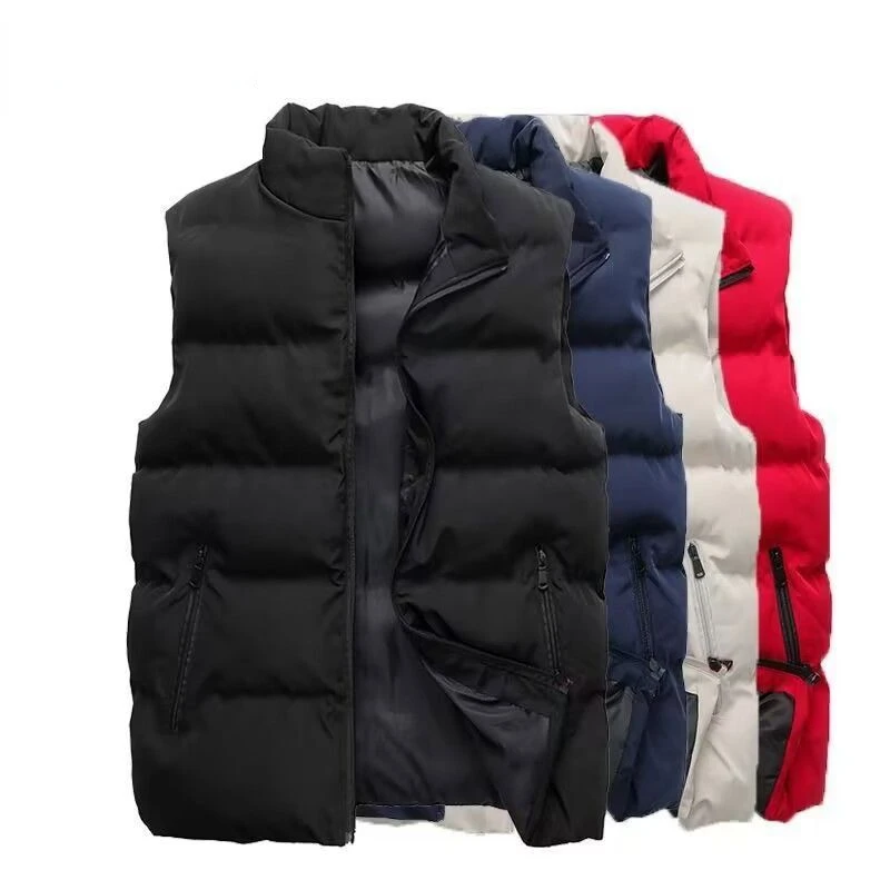 

2023 Winter Warm Jacket Stuffing Cotton Vest for Men Thicken Stand Collar Coats Oversized Jackets Puffer Vest Sleeveless B09