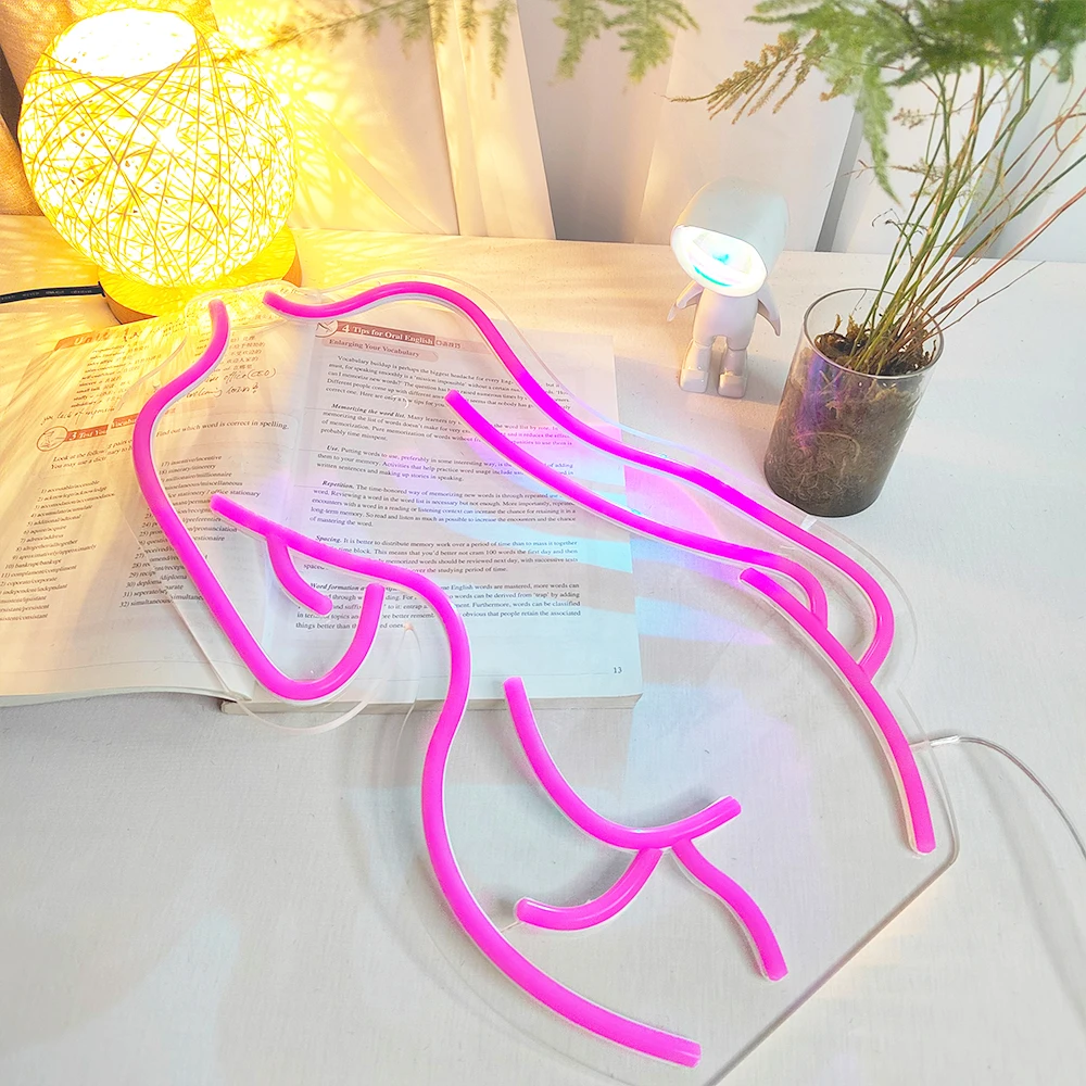 45x25cm sexy female model neon light LED pink girl illuminated logo for background decoration, wall mounted adjustable light