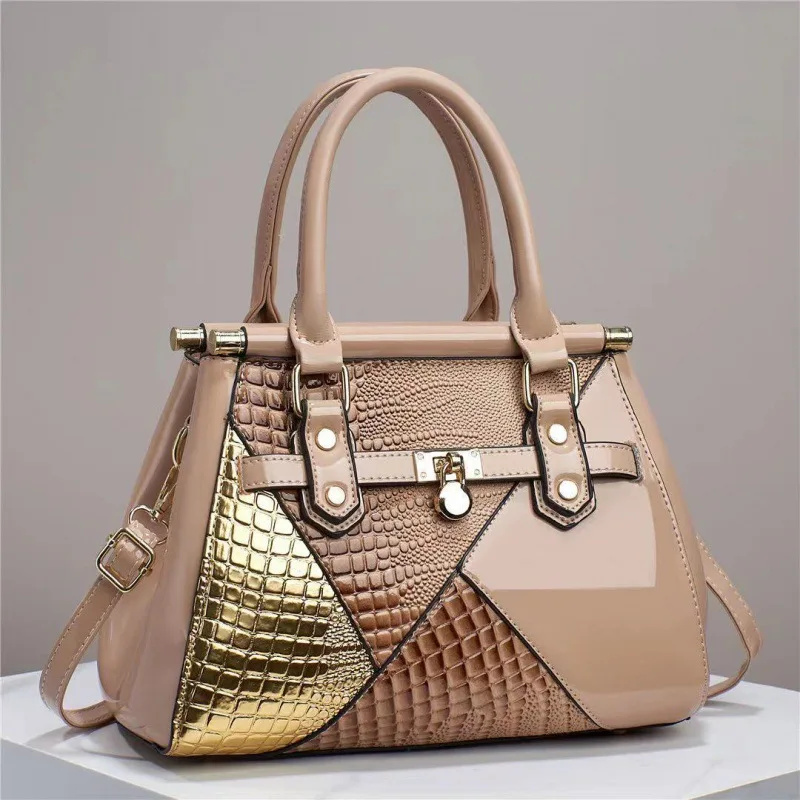 Snake Pattern New Light Luxury Texture Lizard Pattern Colored Handbag with Bright Leather One Shoulder Crossbody Bag