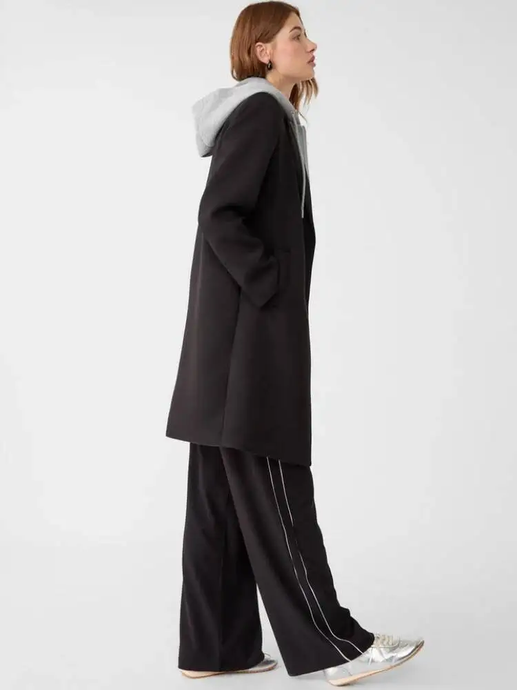 Women's Contrasting With Removable Hood Loose Long Sleeves Single-Breasted Faux-Pocket Outerwears Fall Winter New Coat